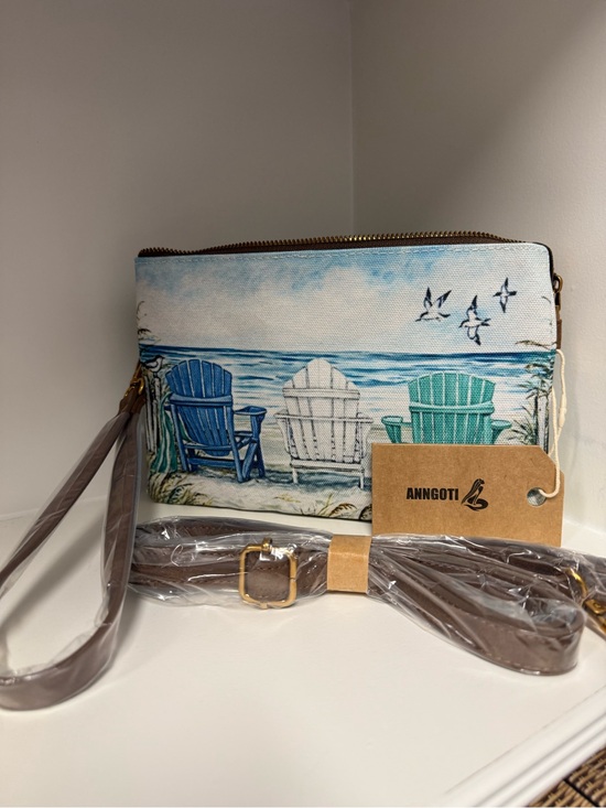 Anngoti Handbags - Coastal Beach Crossbody Bag Wristlet Summer Blue Green Canvas Seaside Clutch NWT
